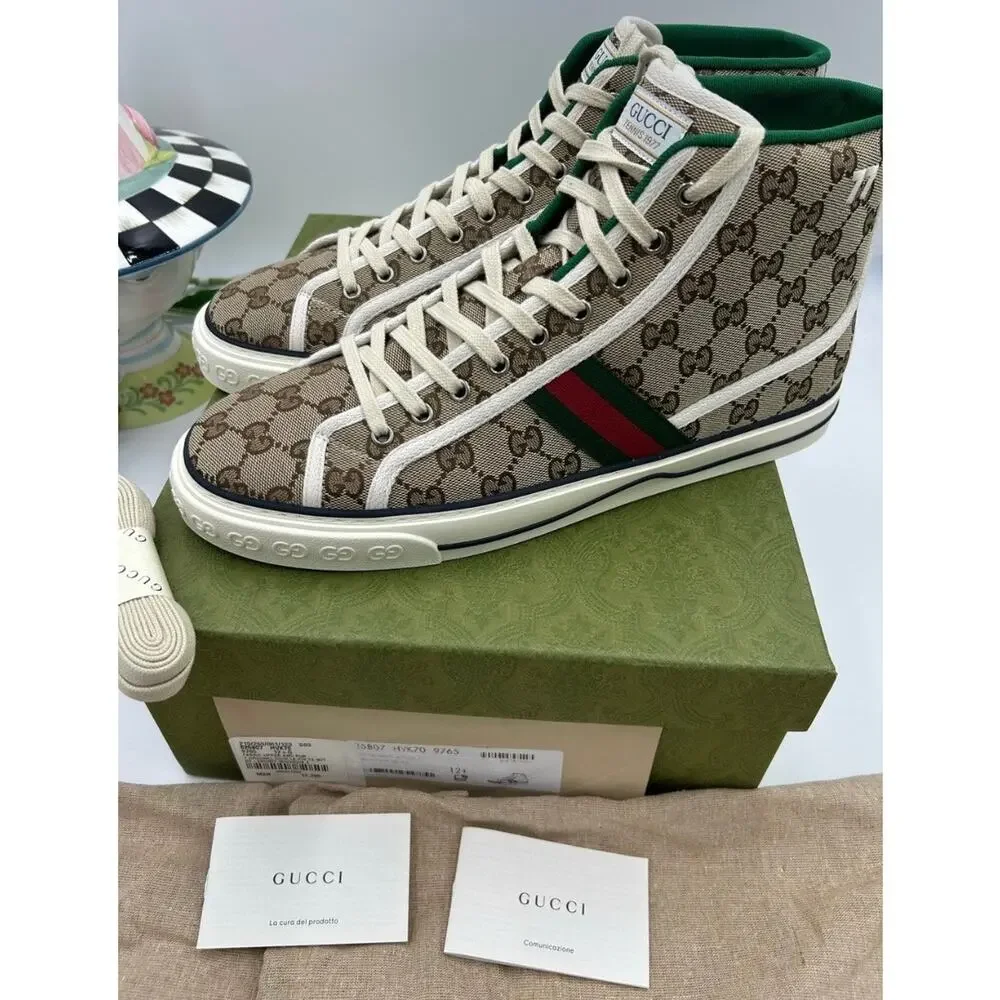 Men's Gucci tennis 1977 GG monogram canvas sneakers size 12.5 fits 13 US